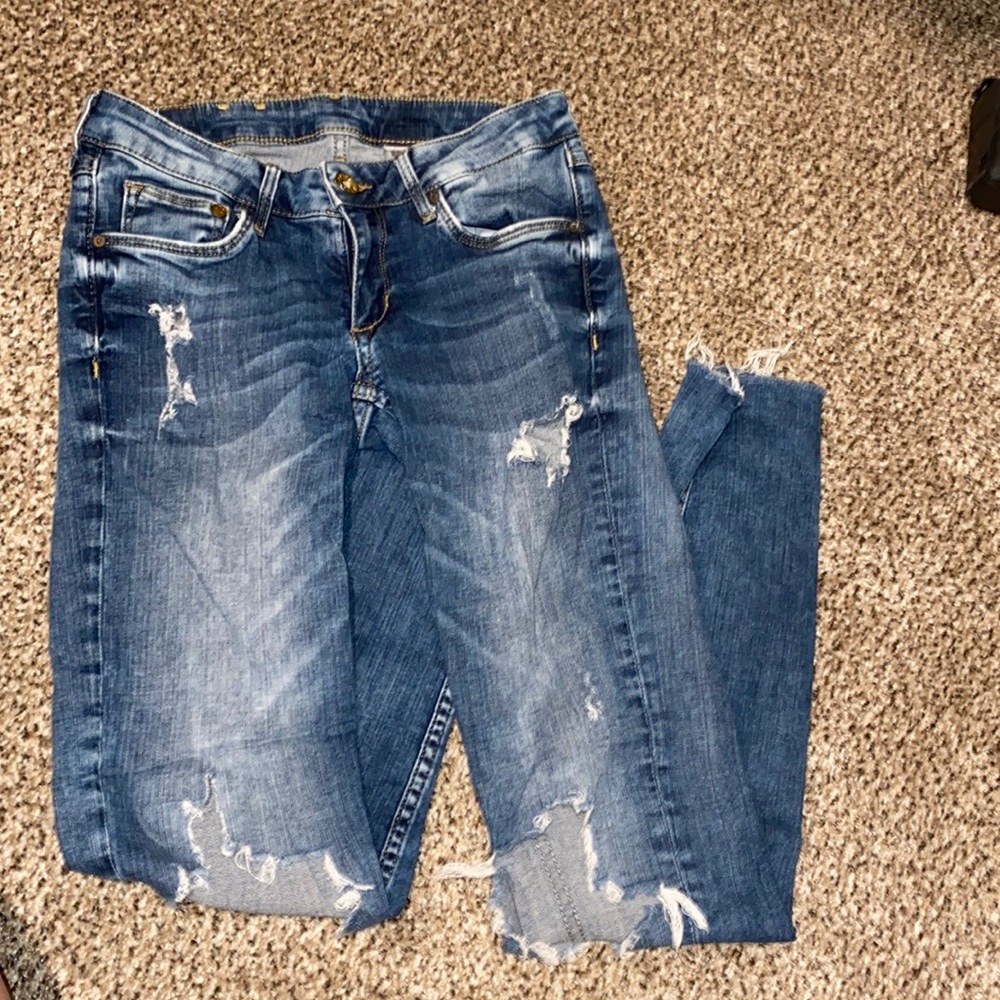& Denim H&M Denim Jeans Super Skinny Low Waisted Size 26/30 Distressed